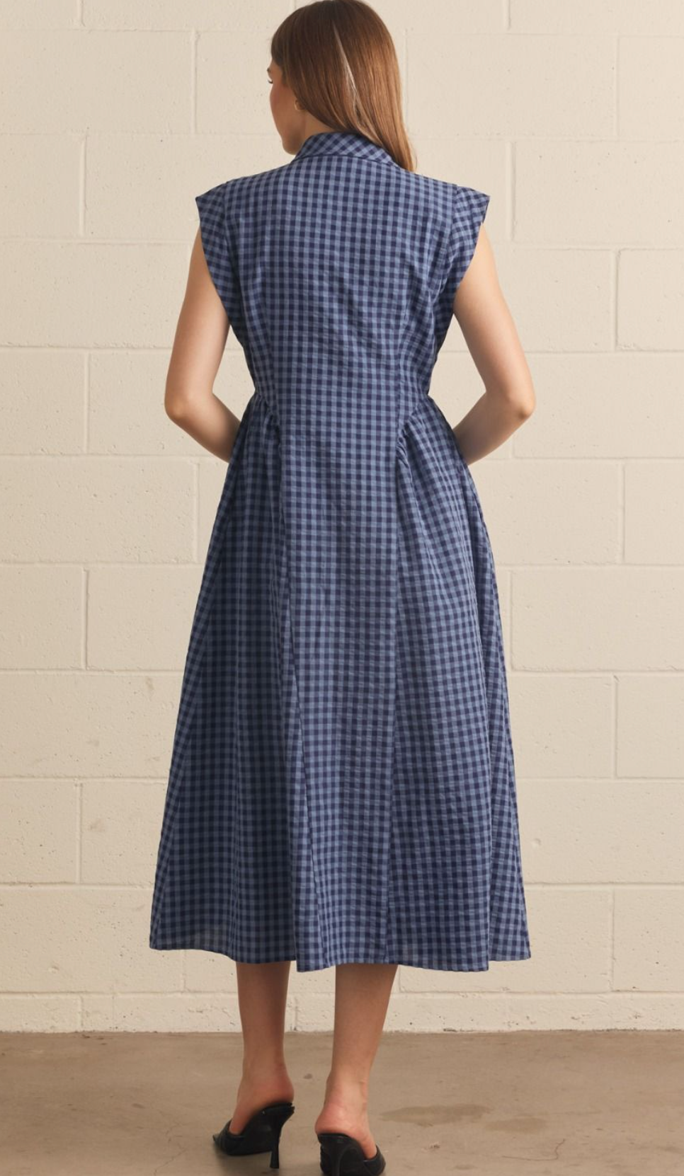 Blue and Navy Checkered Maxi Dress
