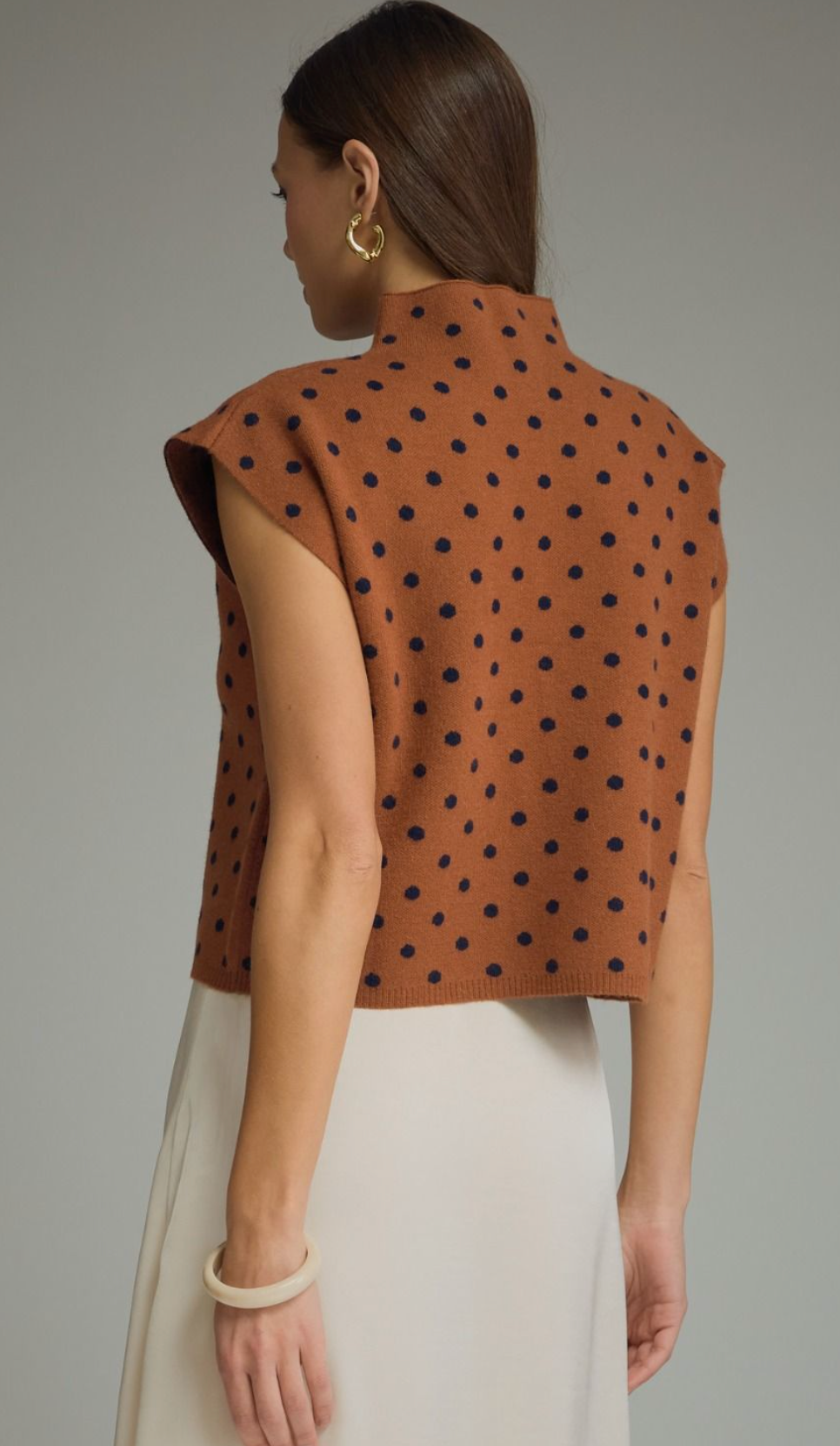 Brown and Navy Polka Dot Mock Neck Tank