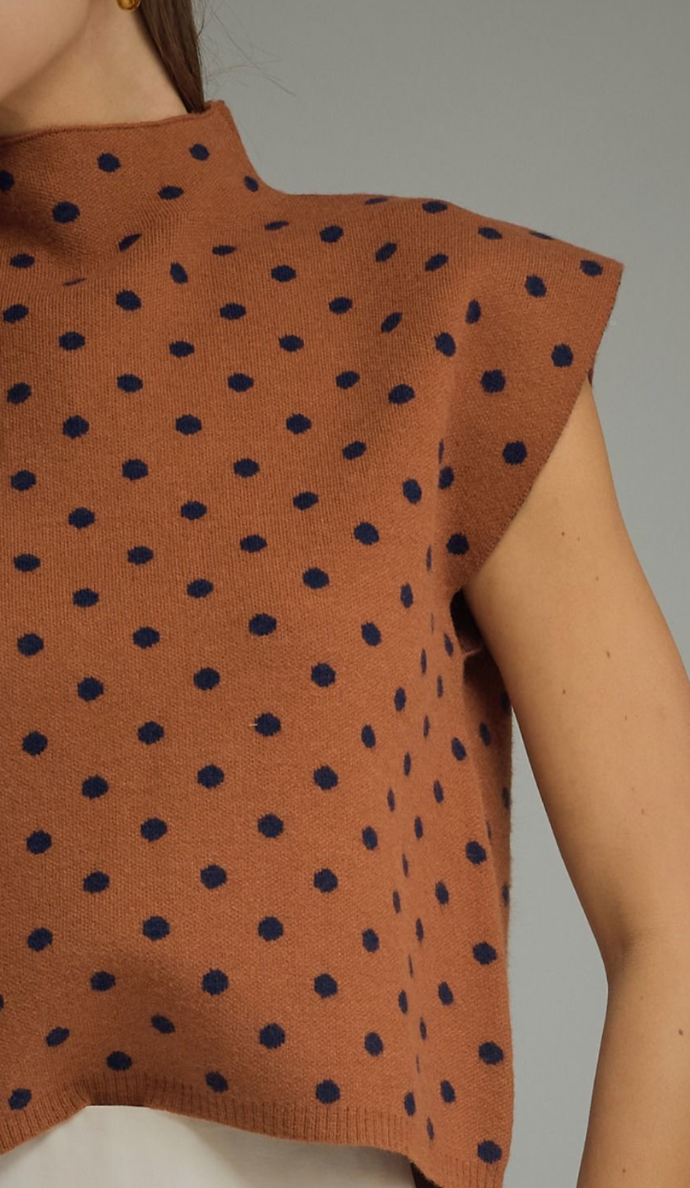 Brown and Navy Polka Dot Mock Neck Tank