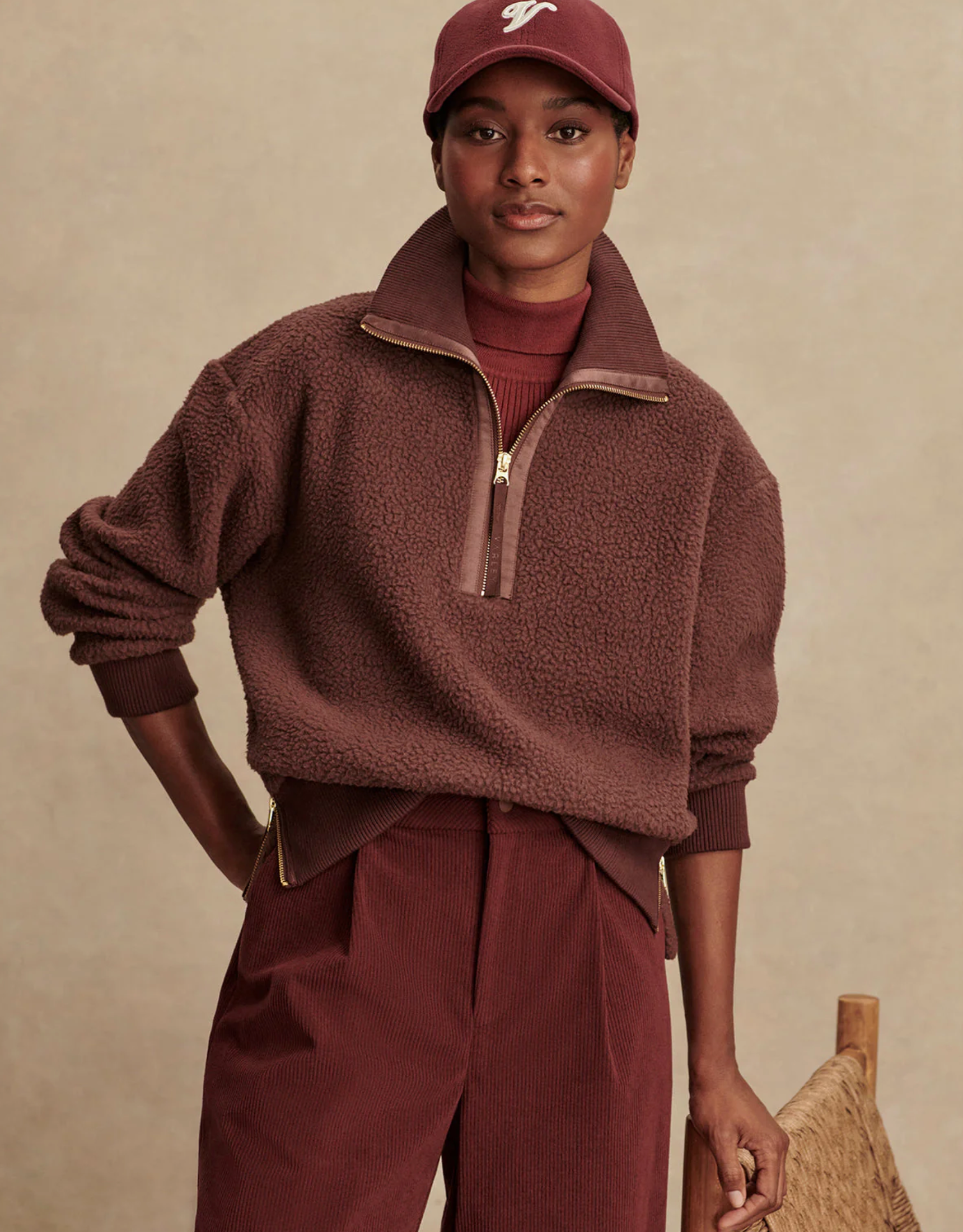 Roselle Fleece Half Zip In Deep Mahogany