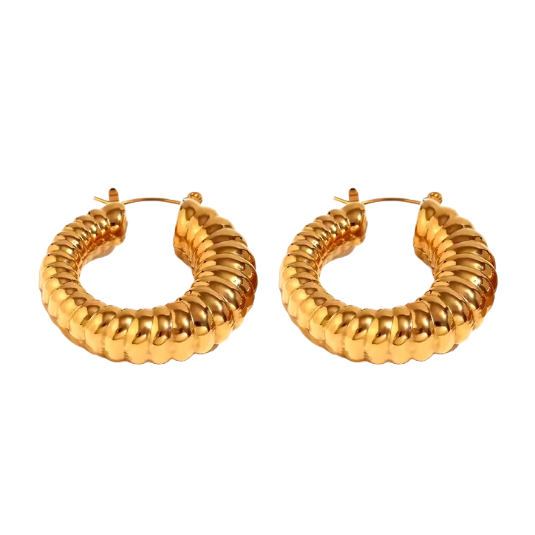 Gold Ribbed Hoop