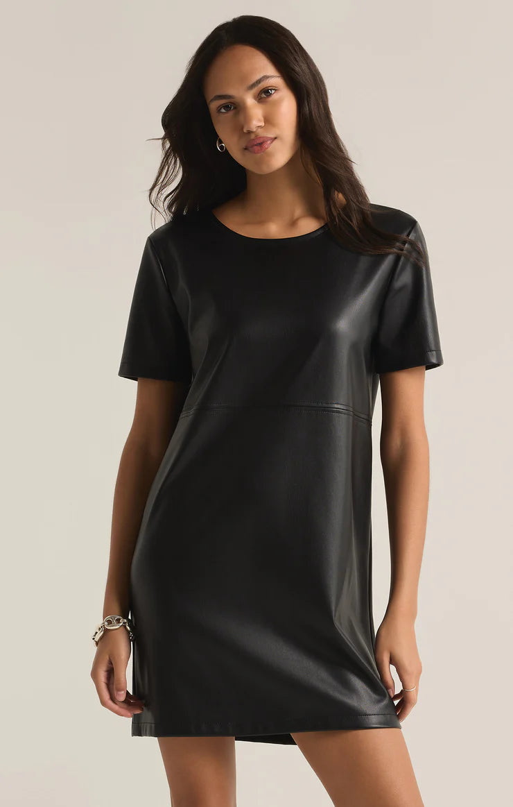 London Faux Leather Dress Black