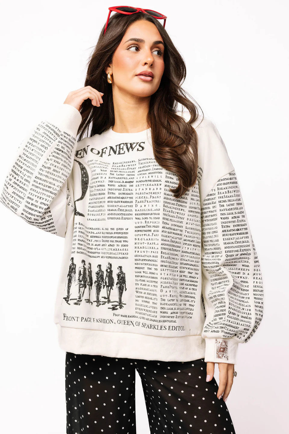 White & Black 'Queen Of News' Sweatshirt - Queen Of Sparkles
