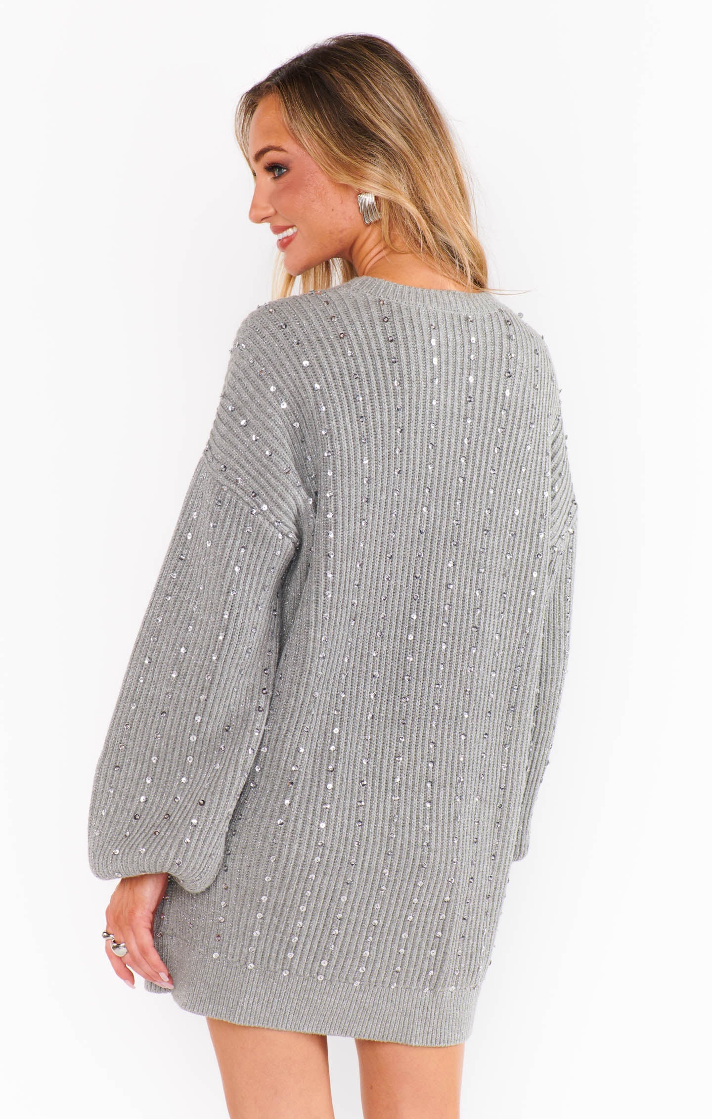 Social Sweater Dress Silver Sequins