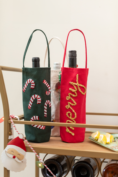 Red Tinsel Wine Bag