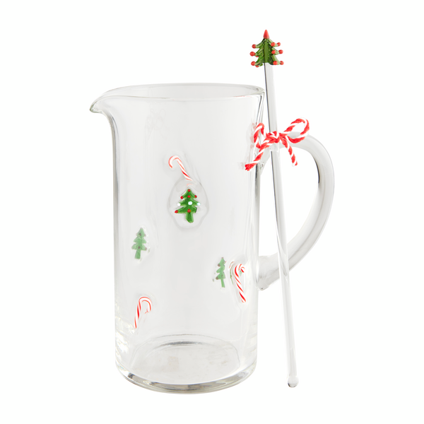 Glass Candy Cane Pitcher