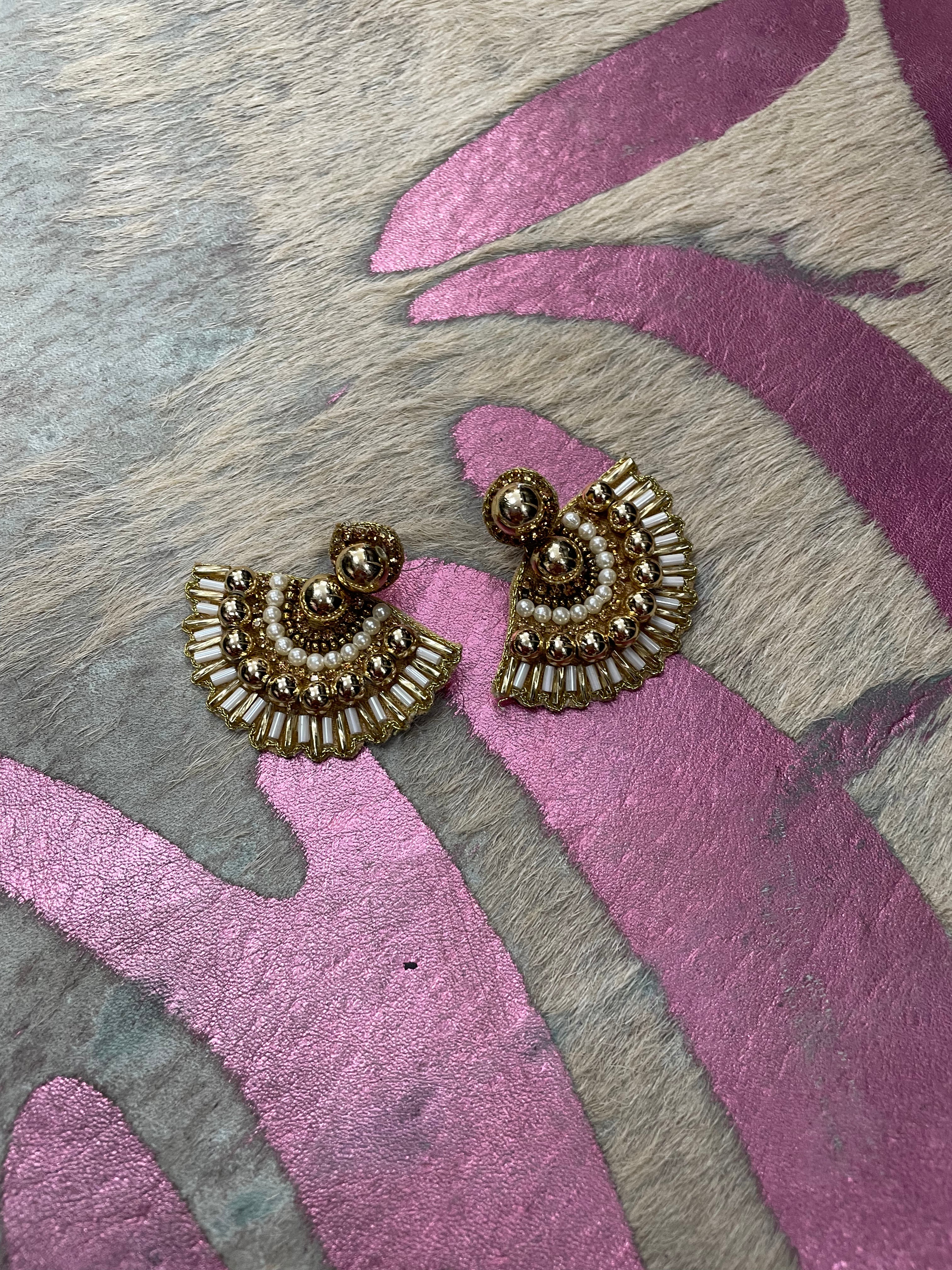 Gold Bead with Crystal Earrings